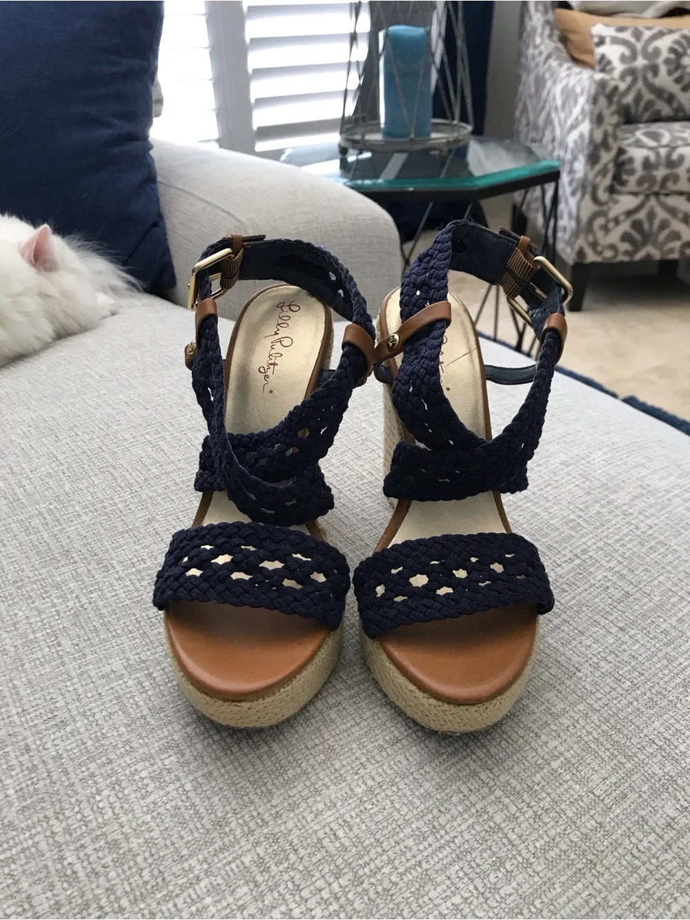 Lilly Pulitzer Navy Braided Espadrille Wedge Sandals